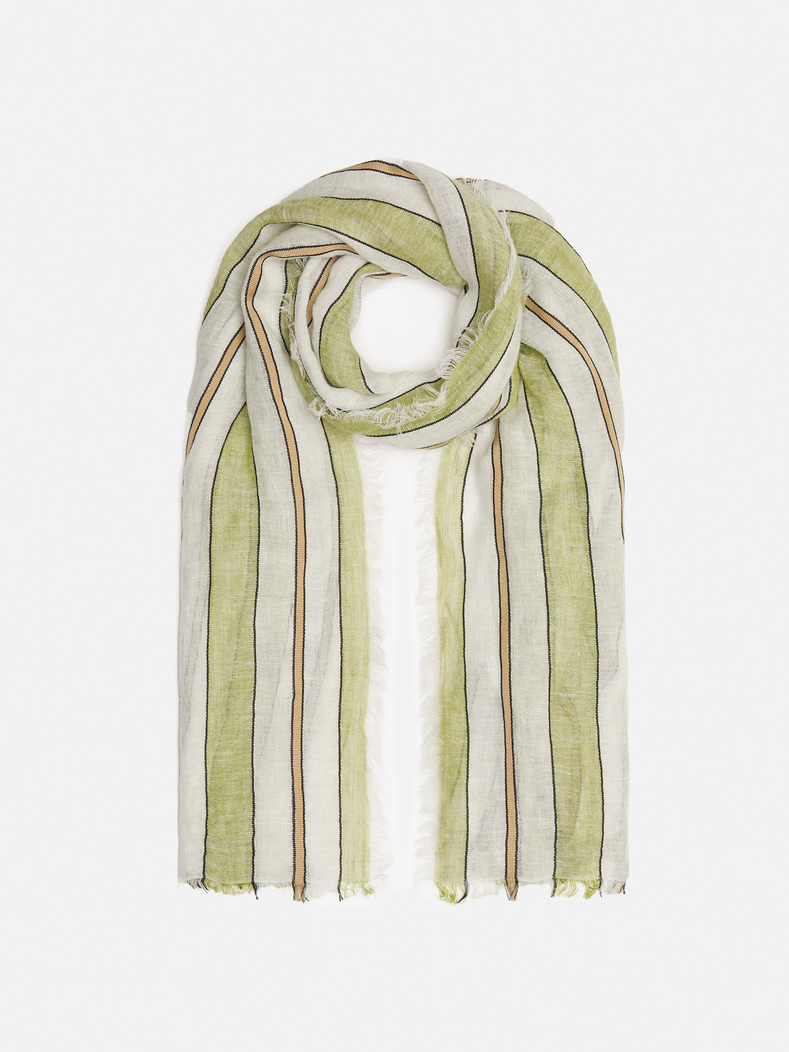 Linen Mix Stripe Woven Scarf | Green