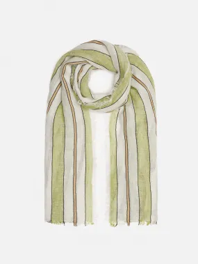 Linen Mix Stripe Woven Scarf | Green