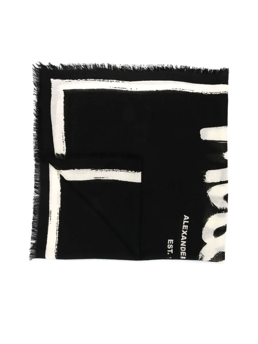 Logo Print Wool Scarf