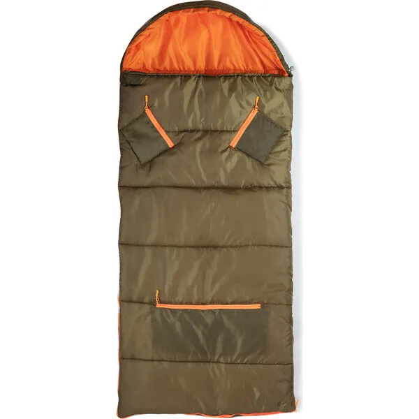 Mimish Sleep 'N' Pack Big Kids Sleeping Bag, Olive/Orange