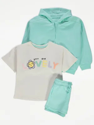 Mint You Are Lovely T-Shirt Shorts Hoodie Set | Kids | George at ASDA