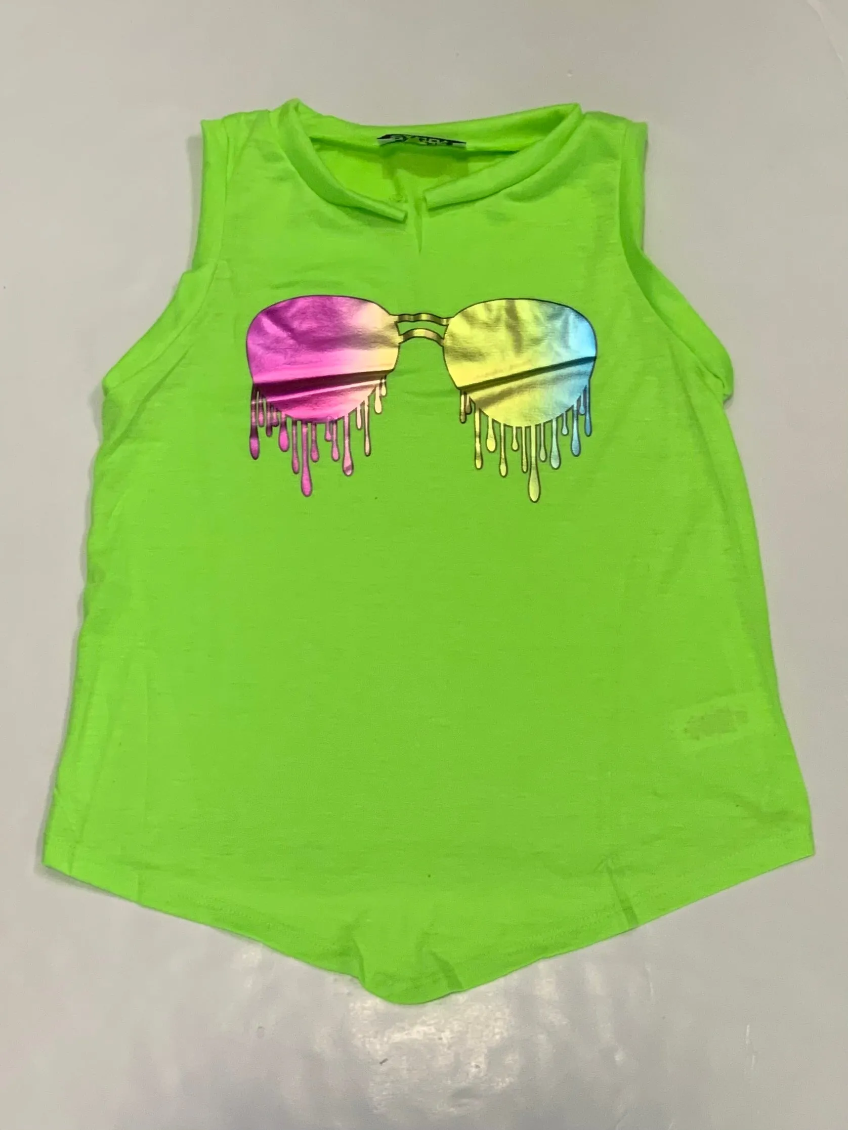 Neon Lime Foil Sunglasses Tie Tank