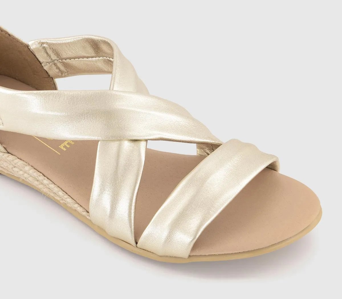 OFFICE Hallie Cross Strap Espadrille Sandals Gold Leather