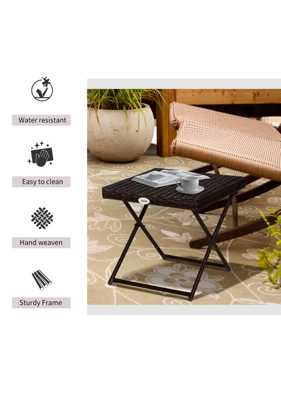 Outsunny Folding Square Bistro Rattan Coffee Table (40cm x 40cm x 40cm)