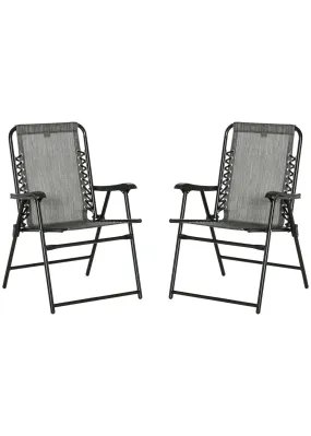 Outsunny Grey Folding Chair Set for Camping Lawn Set of 2