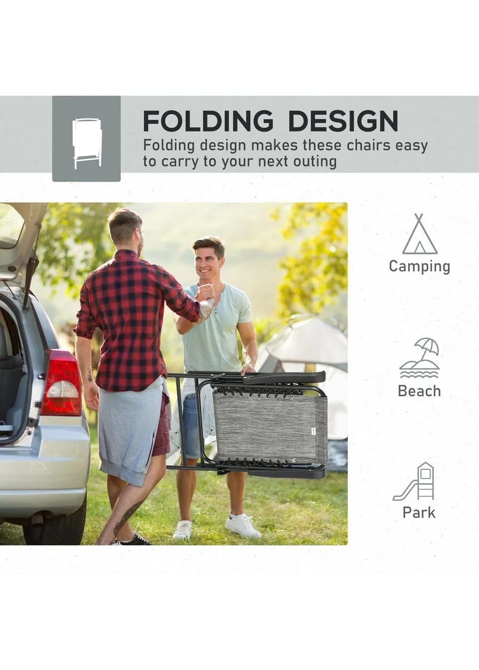 Outsunny Grey Folding Chair Set for Camping Lawn Set of 2