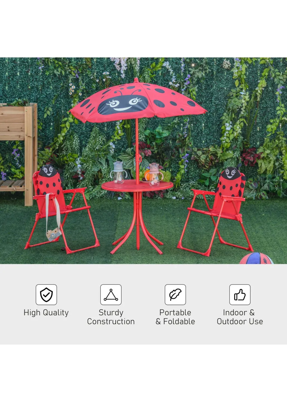 Outsunny Kids Ladybird Folding Picnic Table