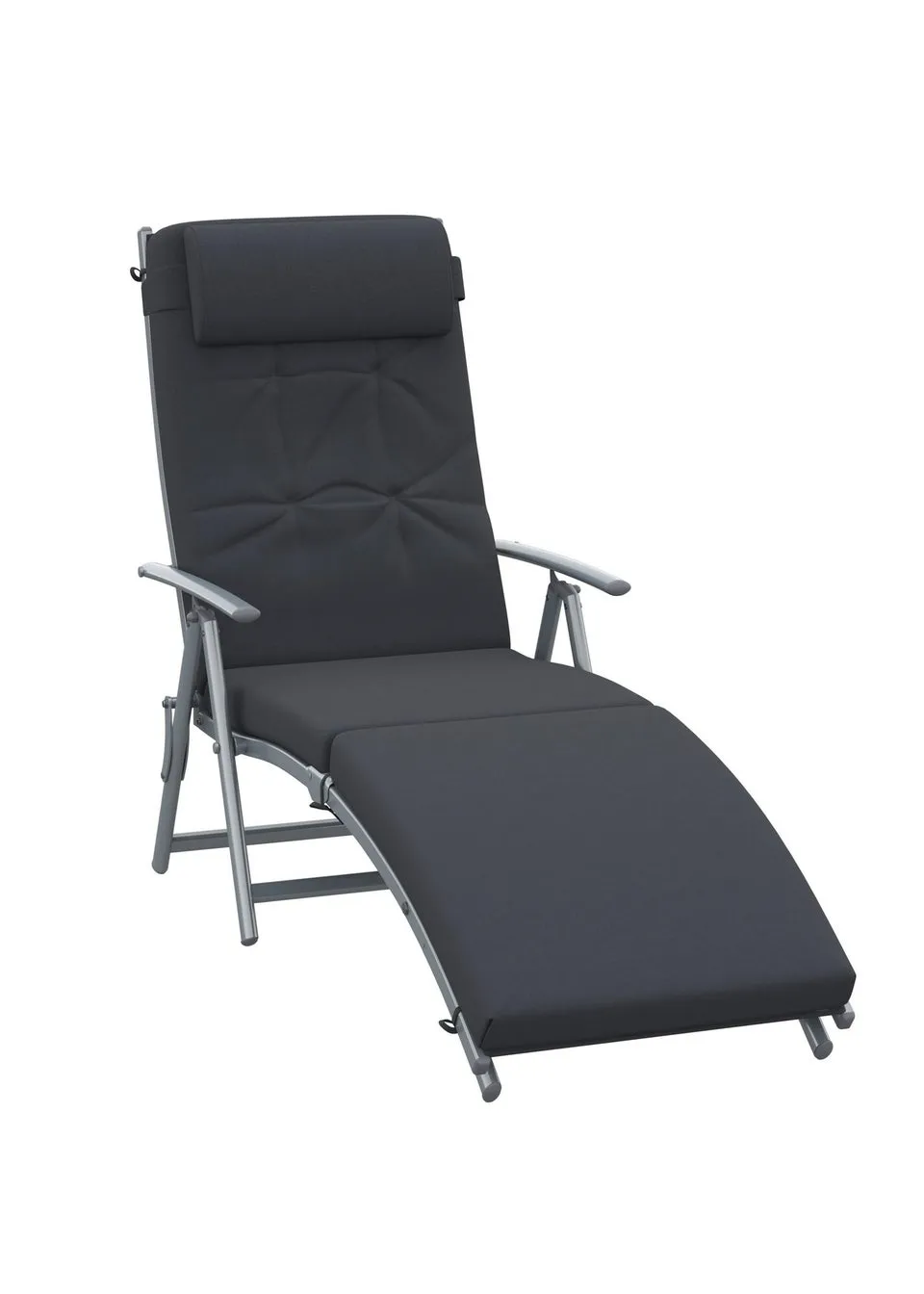 Outsunny Outdoor Patio Sun Lounger Garden Texteline Foldable Reclining Chair with Cushion - Black