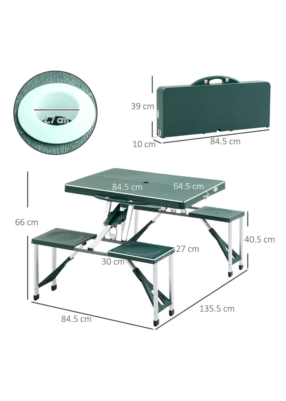 Outsunny Picnic Party Foldable Camping Table Set, Green