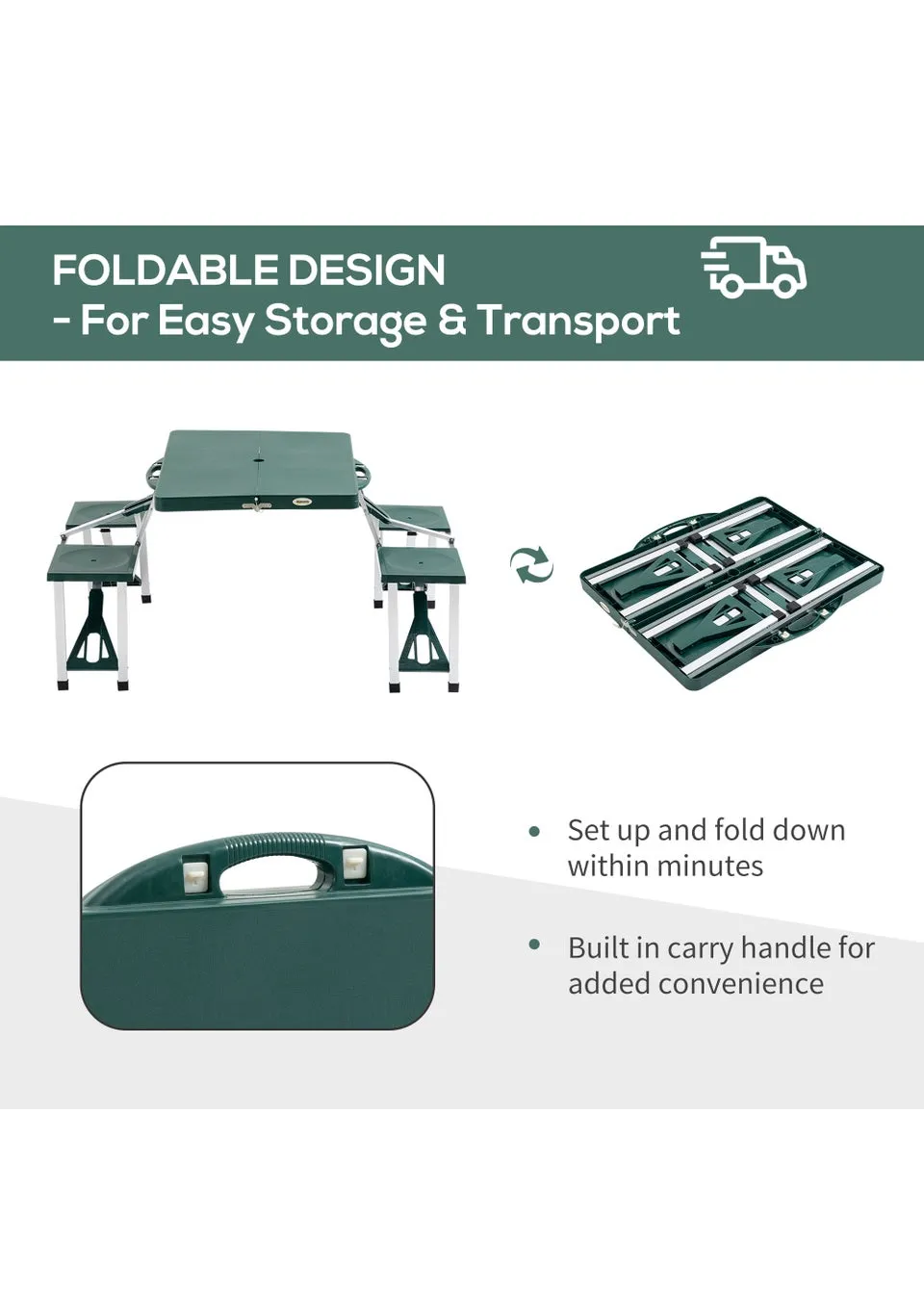 Outsunny Picnic Party Foldable Camping Table Set, Green