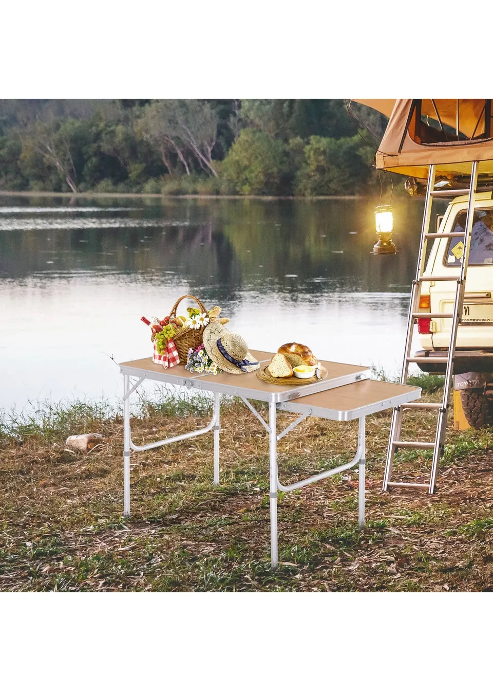 Outsunny Portable Aluminium Picnic Table with Side Desktop (90x70cm)