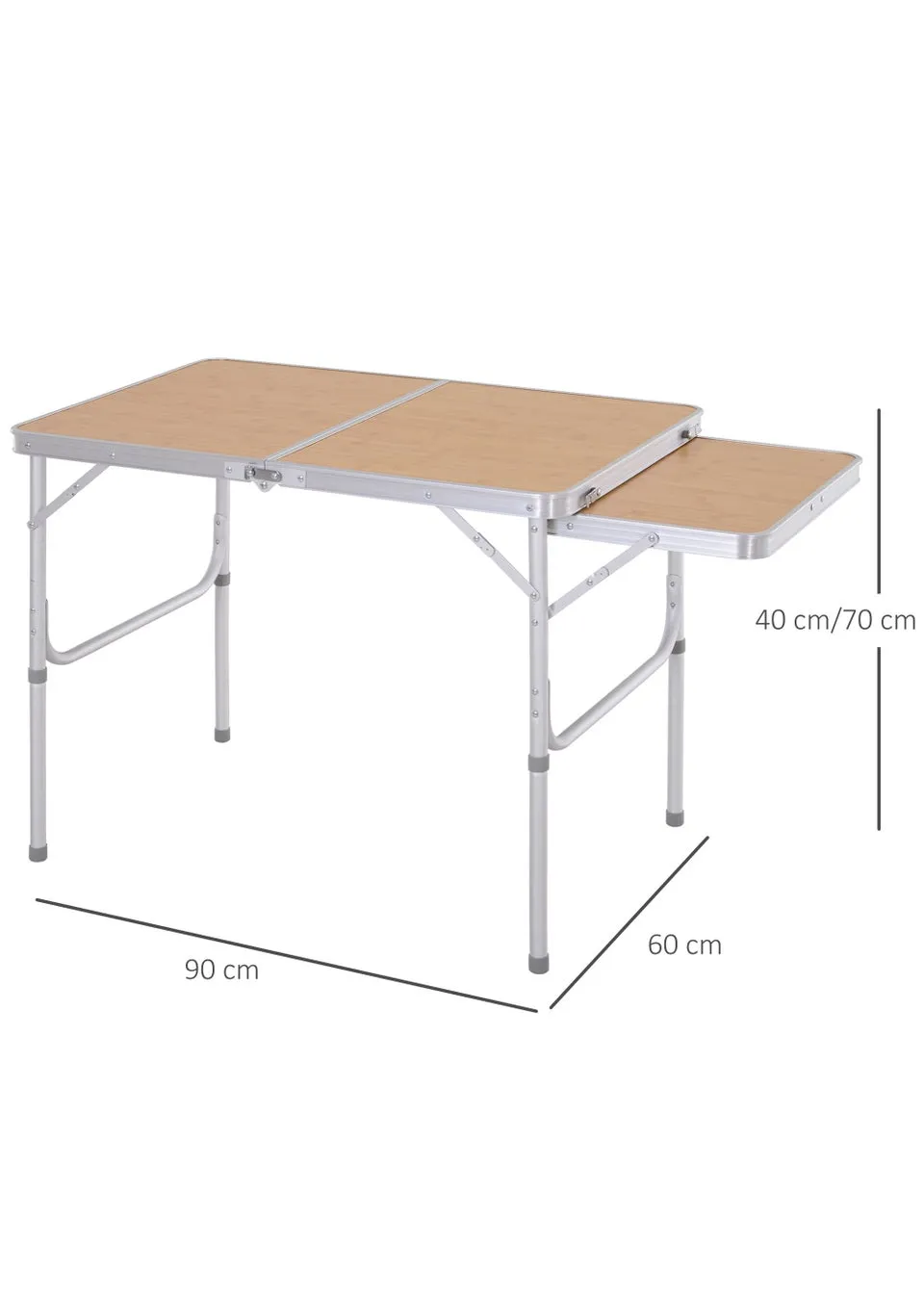 Outsunny Portable Aluminium Picnic Table with Side Desktop (90x70cm)