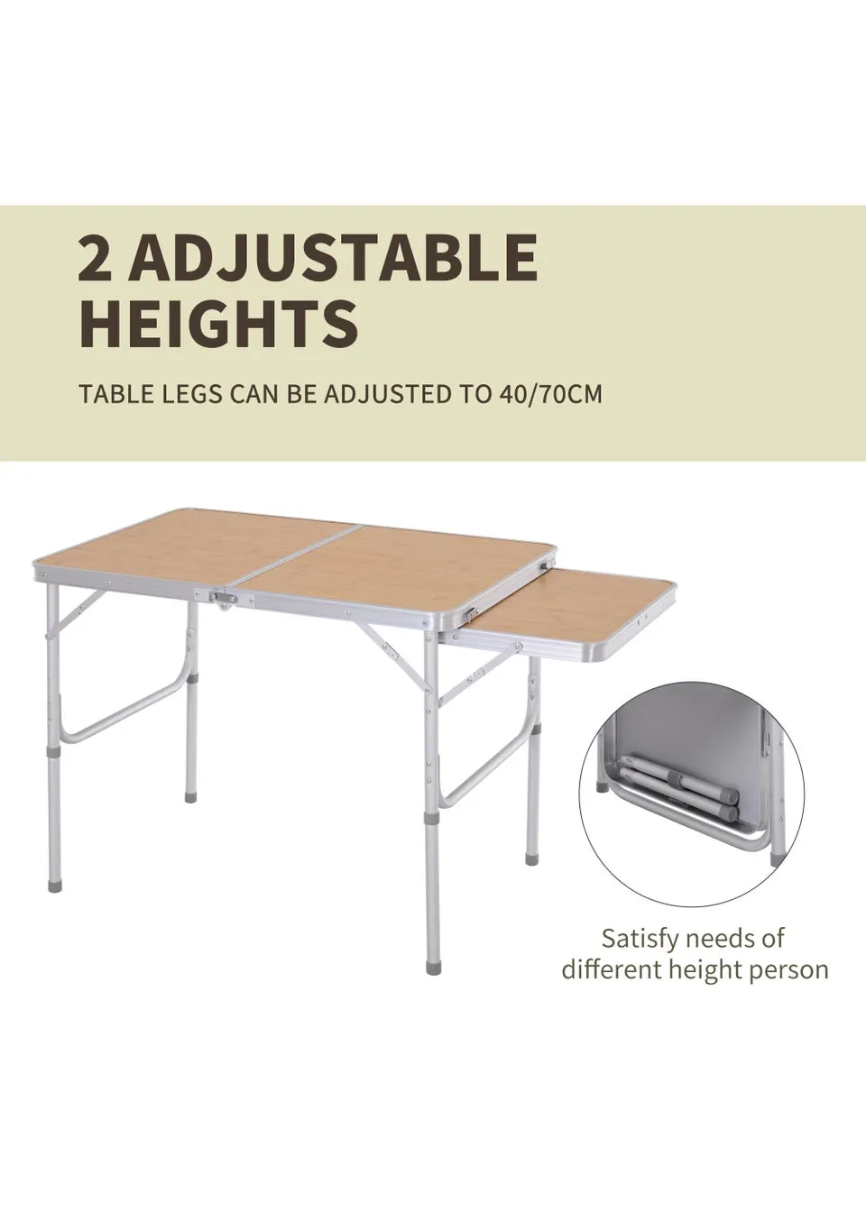 Outsunny Portable Aluminium Picnic Table with Side Desktop (90x70cm)