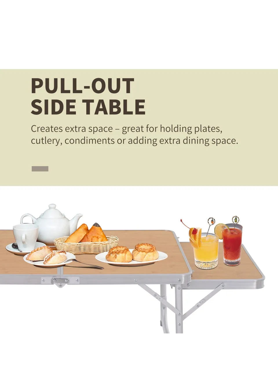 Outsunny Portable Aluminium Picnic Table with Side Desktop (90x70cm)