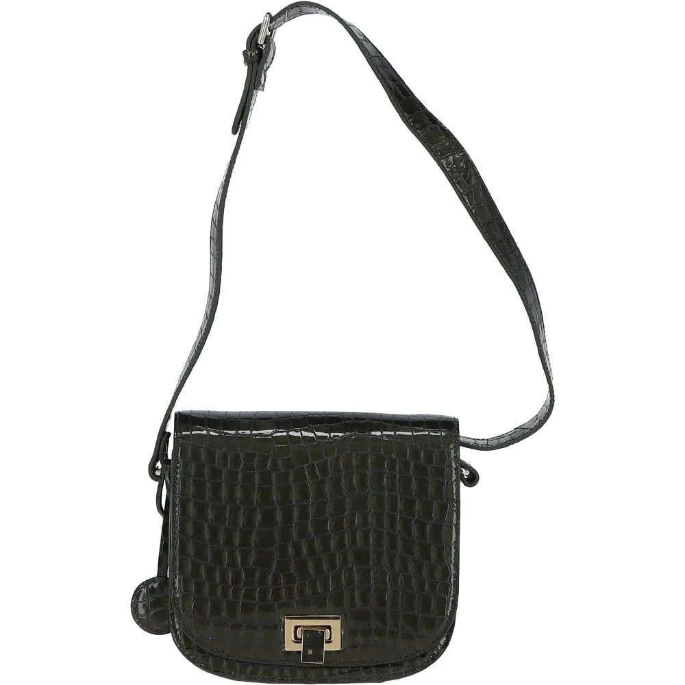 Patent Leather Croc Small Cross Body Bag Green: AW0021