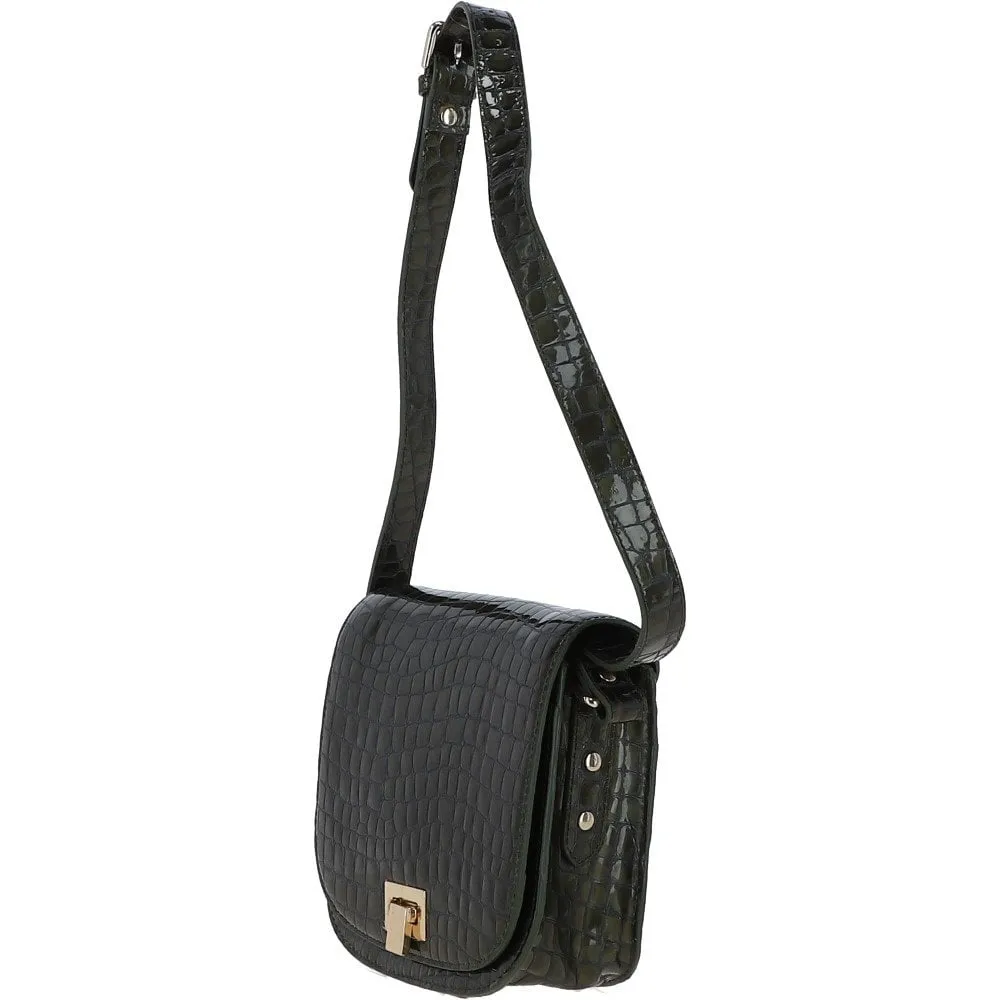 Patent Leather Croc Small Cross Body Bag Green: AW0021