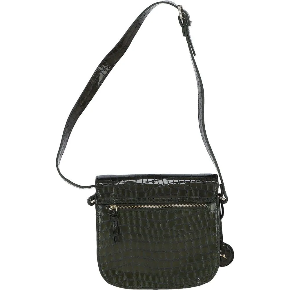 Patent Leather Croc Small Cross Body Bag Green: AW0021