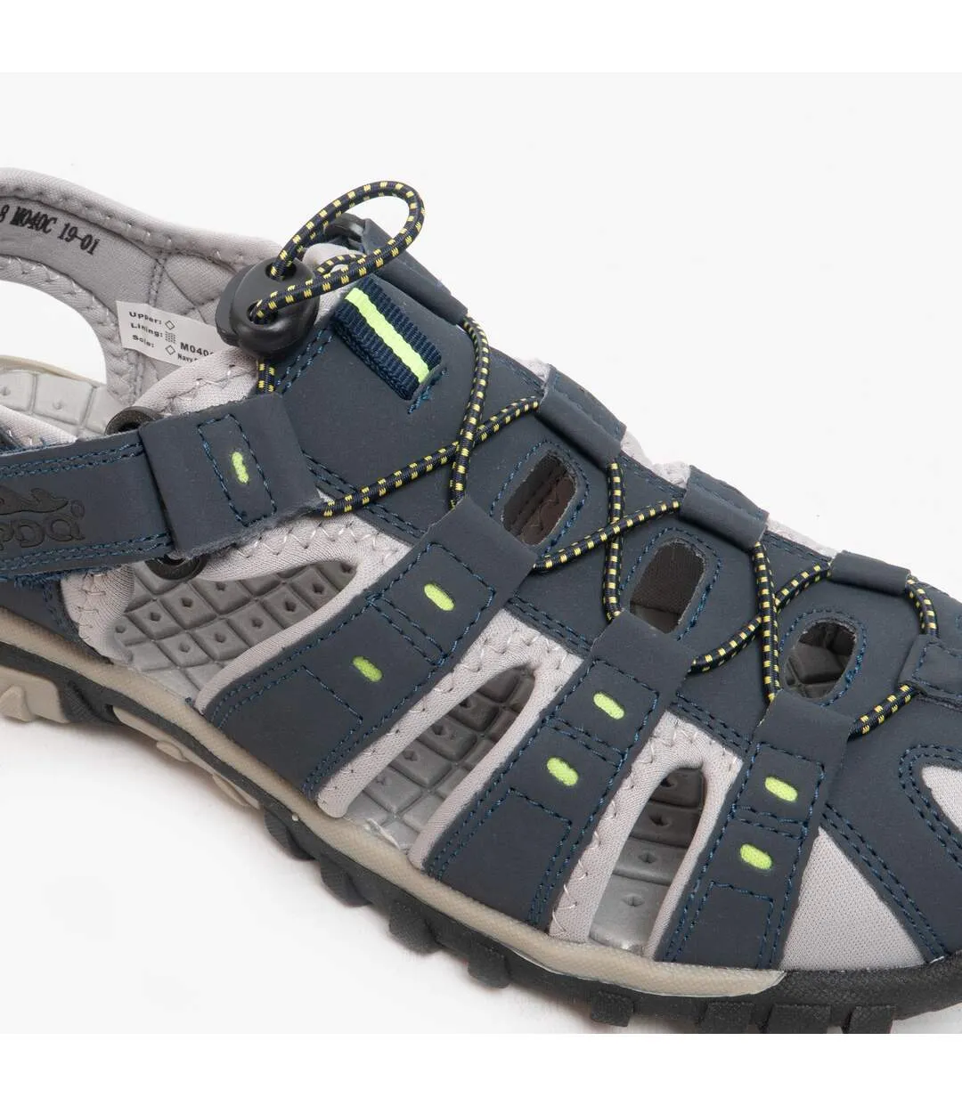 PDQ Mens Toggle & Touch Fastening Synthetic Nubuck Trail Sandals (Navy Blue/Lime) - UTDF555