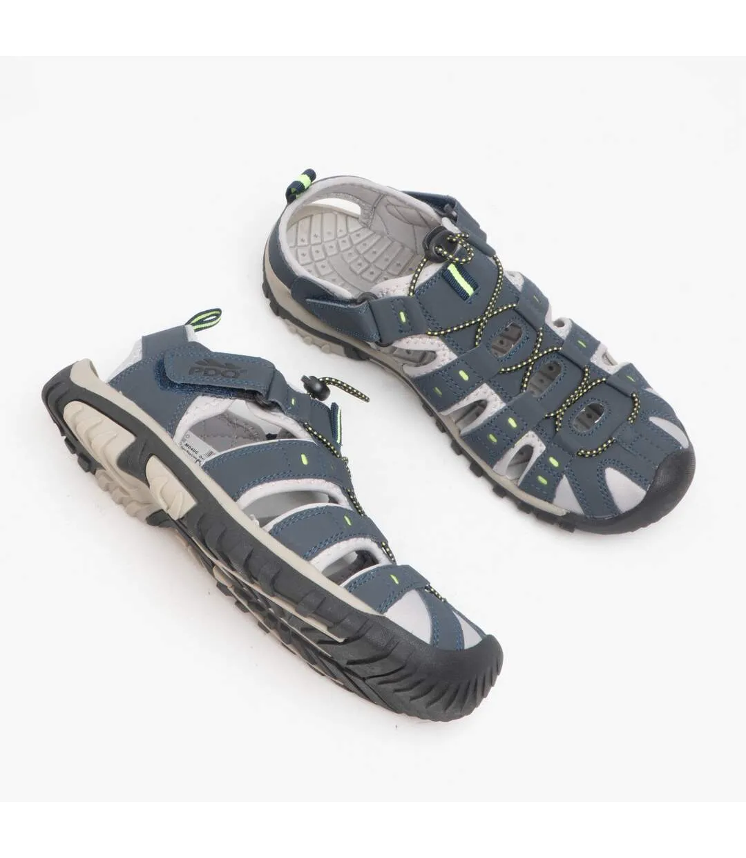 PDQ Mens Toggle & Touch Fastening Synthetic Nubuck Trail Sandals (Navy Blue/Lime) - UTDF555