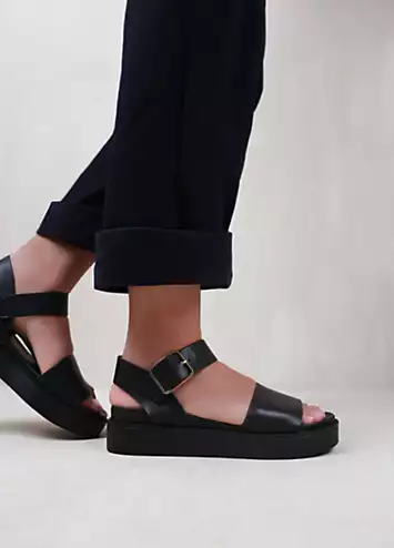 Phoenix Black Buckle Flat Sandals by Where’s That From | Look Again