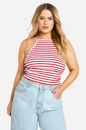 Plus Halter Rib Stripe Tank Top