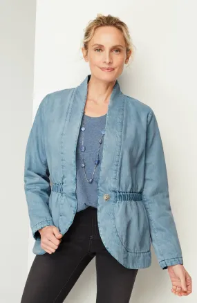 pure jill indigo curved-hem jacket