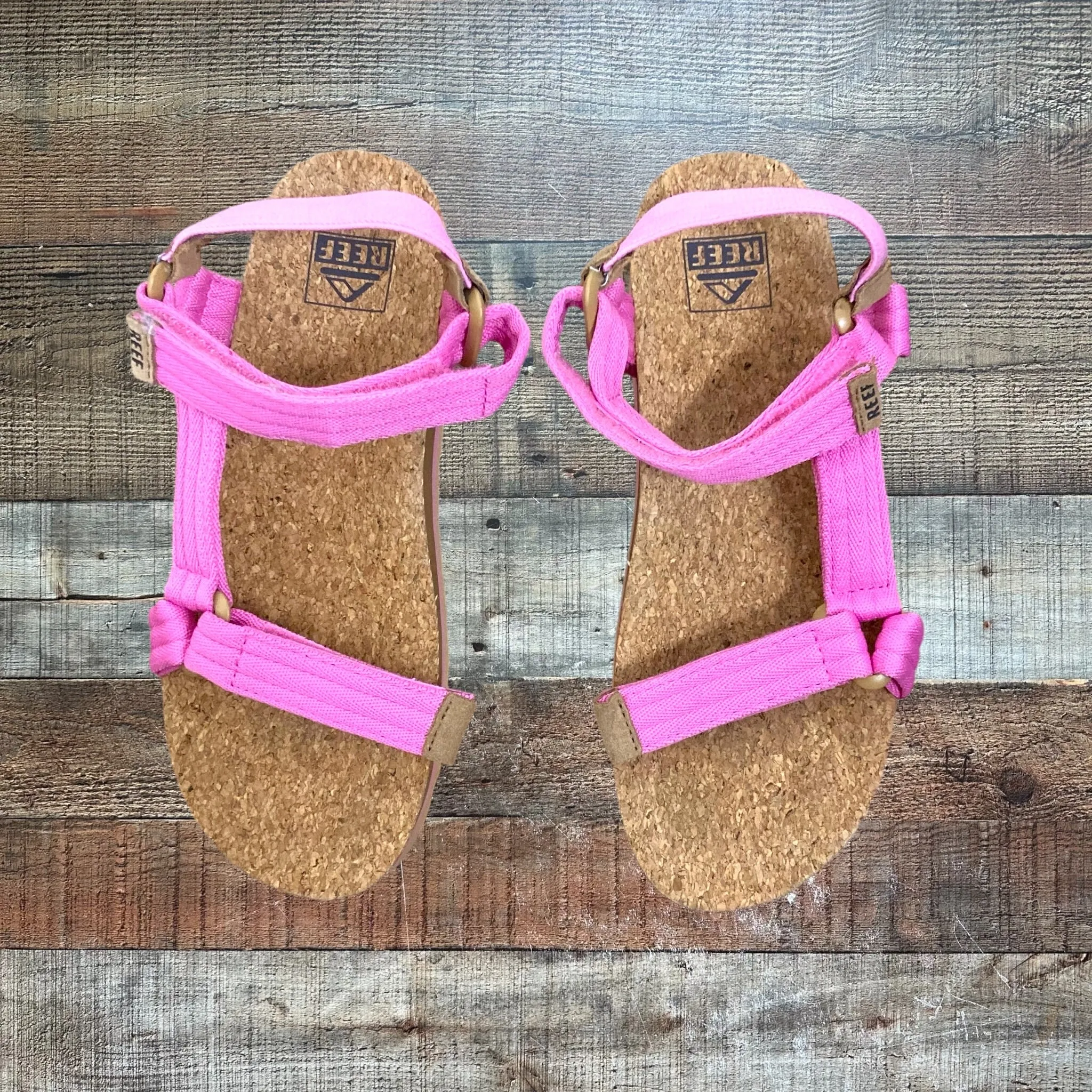 Reef Pink Strap with Cork Footbed Sandals- Size 7 (Like New Condition)