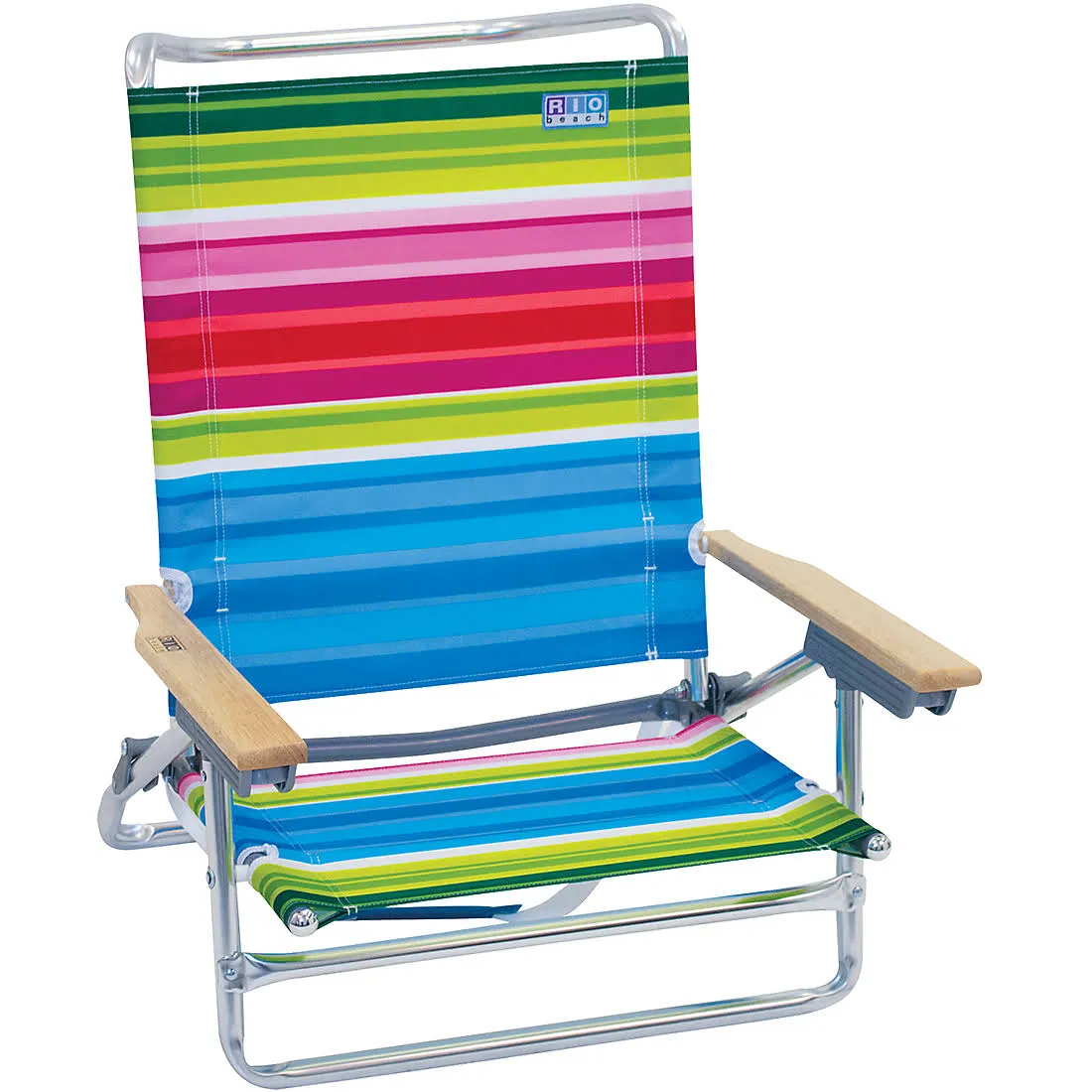 Rio Beach Classic 5 Position Lay Flat Folding Beach Chair - Cool Blue Stripes