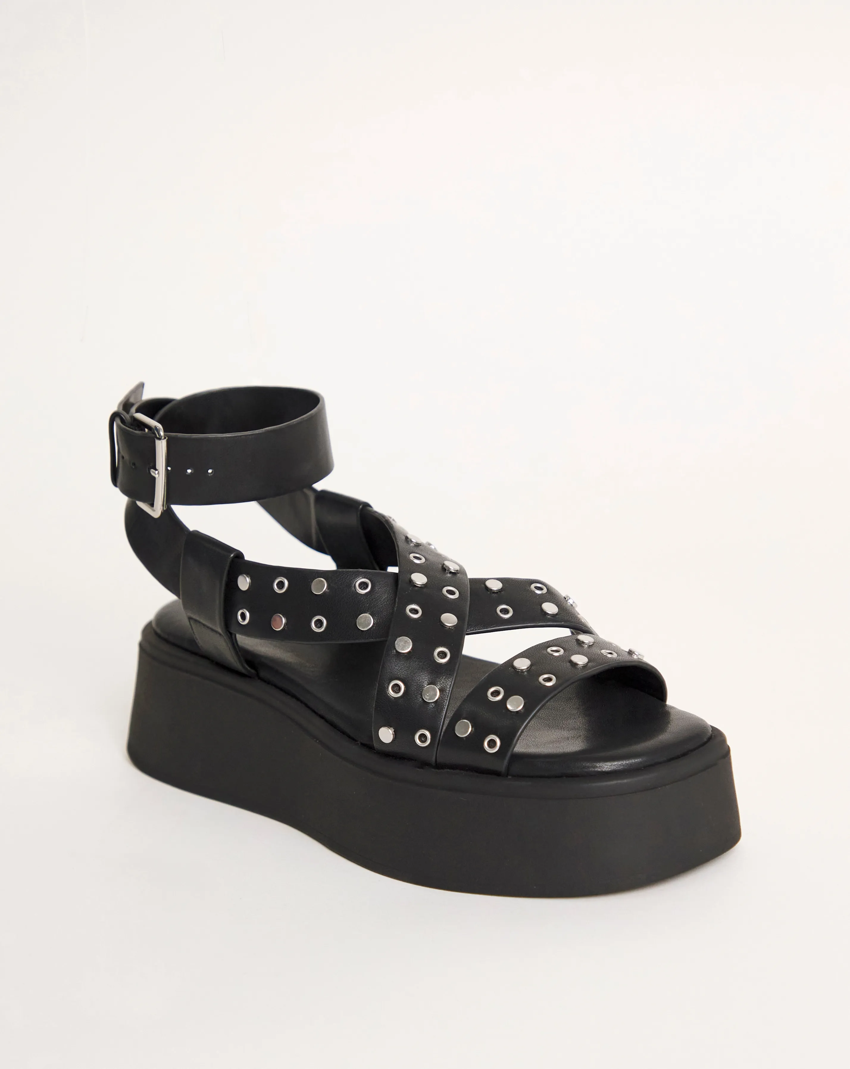 Ruby Studded Cross Strap Flatform Sandals Wide E Fit Simply Comfort | Simply Be