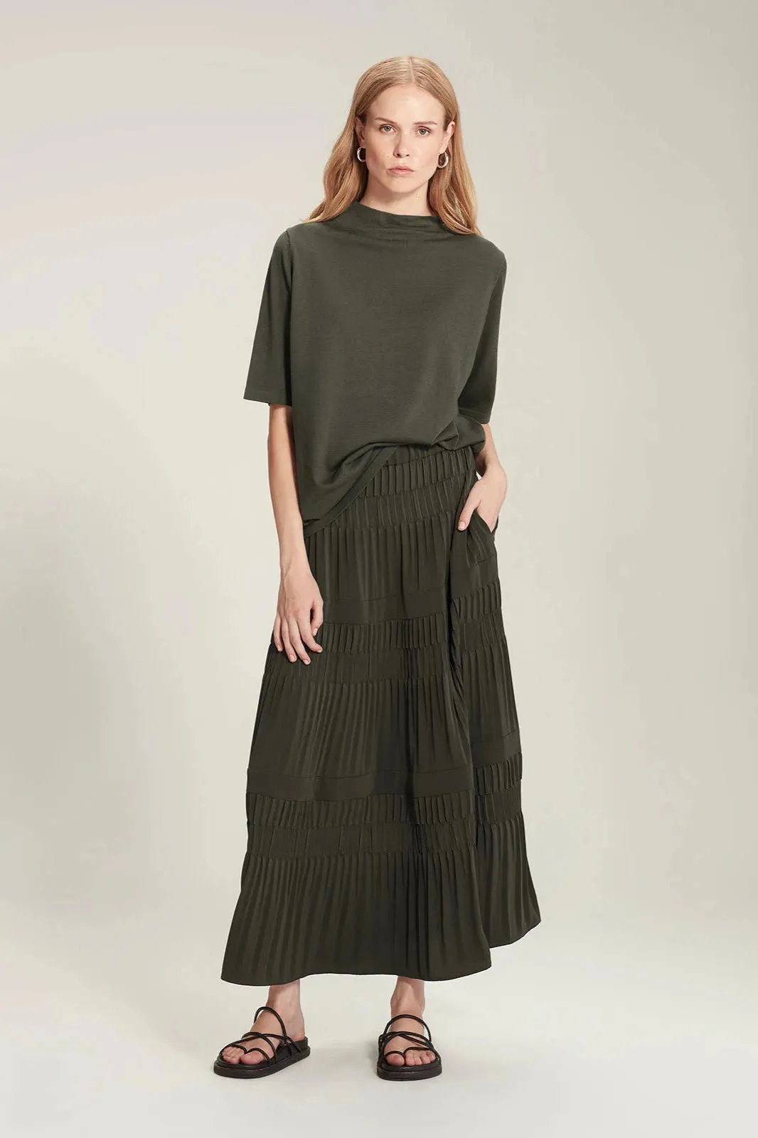 SILLS ALMA PLEAT SKIRT - KHAKI