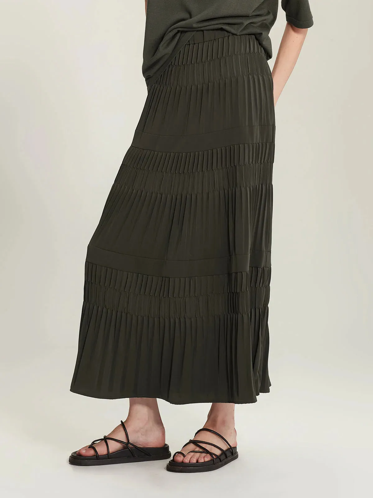 SILLS ALMA PLEAT SKIRT - KHAKI