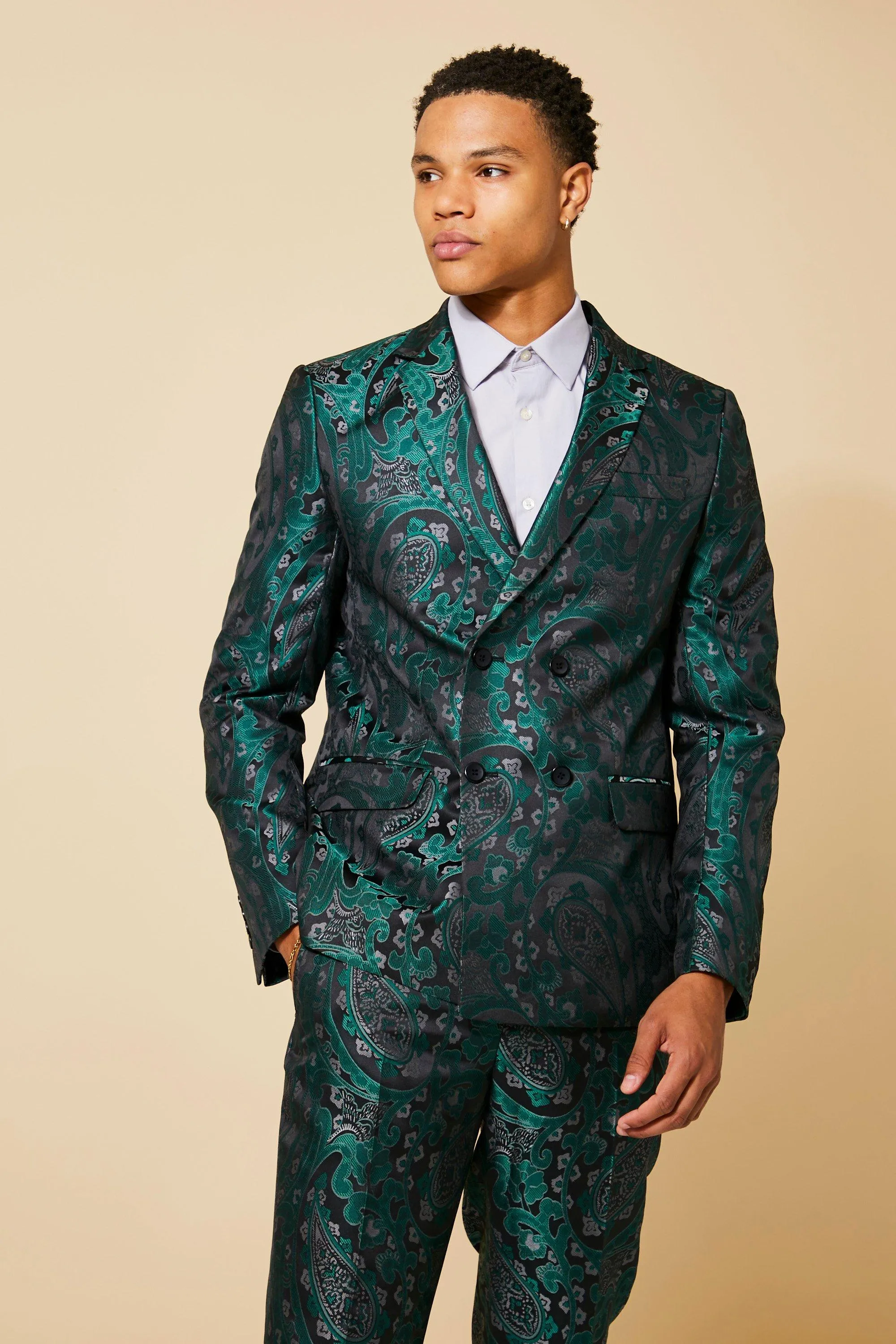 Slim Double Breasted Jacquard Suit Jacket