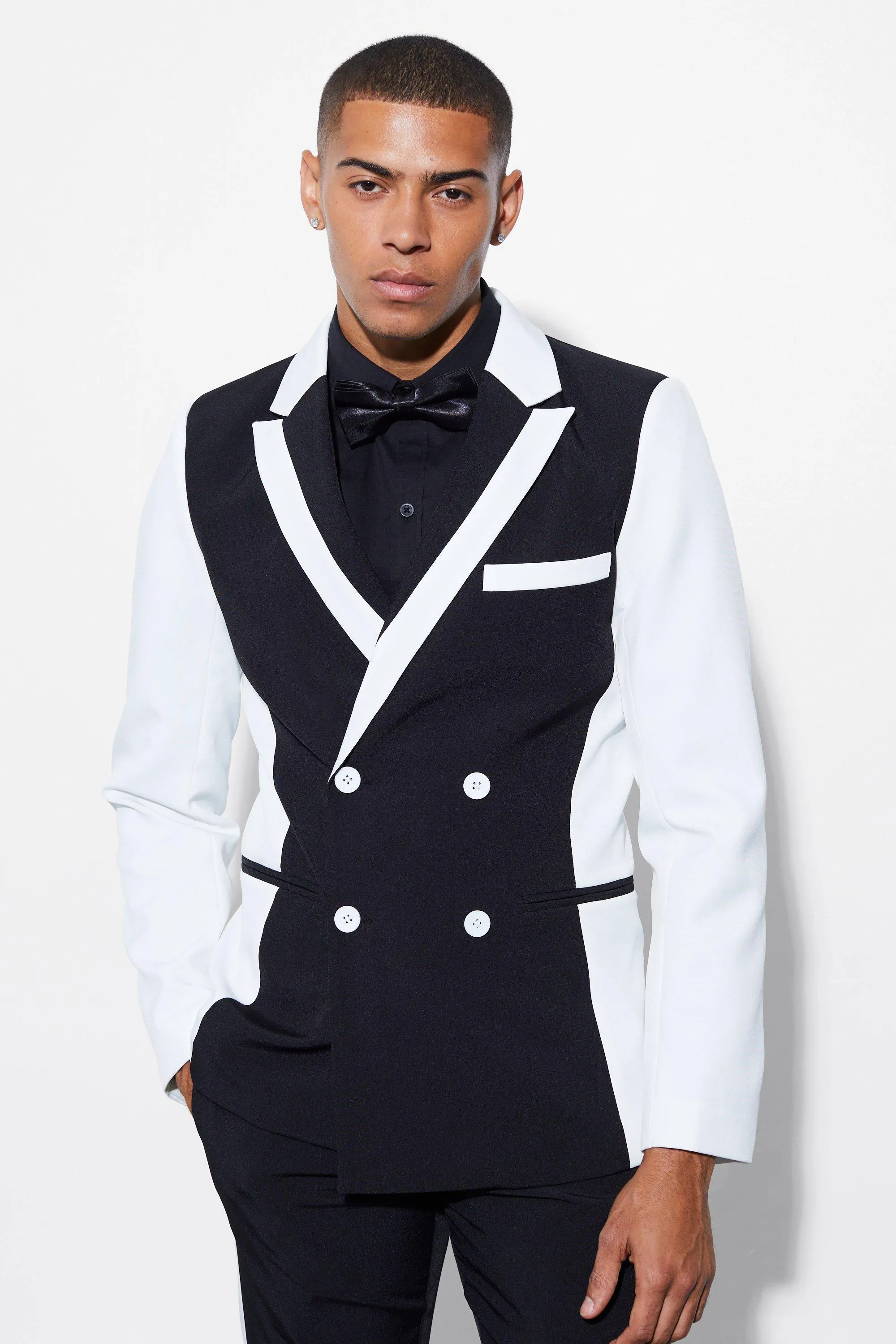 Slim Double Breasted Panel Suit Jacket