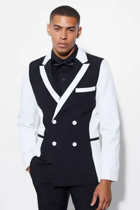 Slim Double Breasted Panel Suit Jacket