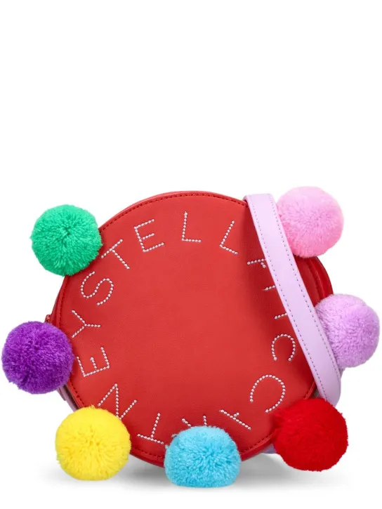 Stella McCartney Kids   Printed faux leather bag w/pompoms 