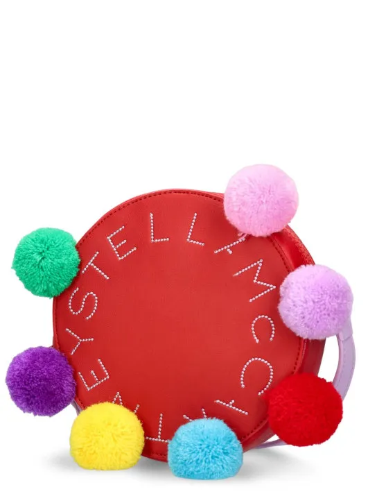 Stella McCartney Kids   Printed faux leather bag w/pompoms 