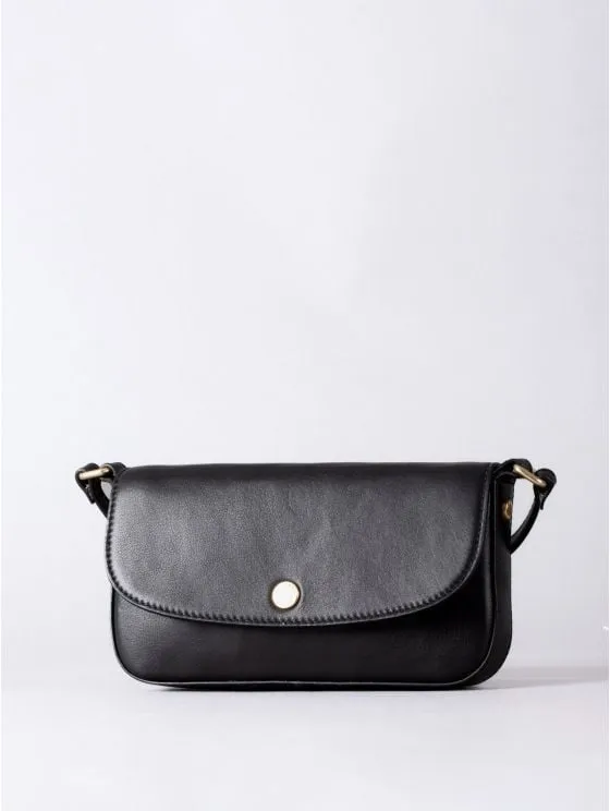 Tarnbeck Small Leather Flapover Cross Body Bag in Black