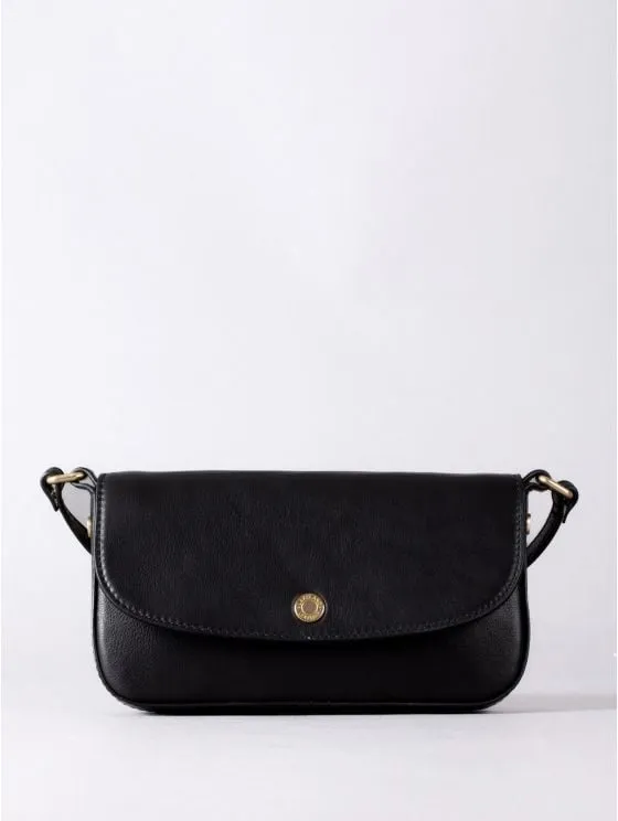 Tarnbeck Small Leather Flapover Cross Body Bag in Black