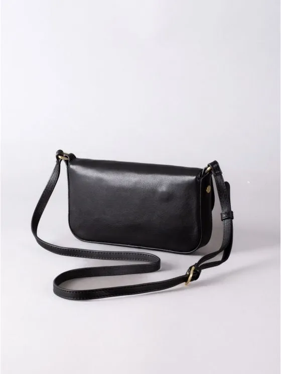 Tarnbeck Small Leather Flapover Cross Body Bag in Black