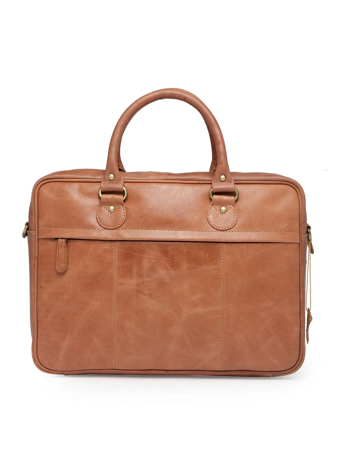 Teakwood Genuine Leather Laptop Bag - Tan