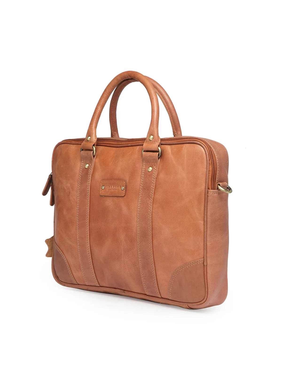 Teakwood Genuine Leather Laptop Bag - Tan