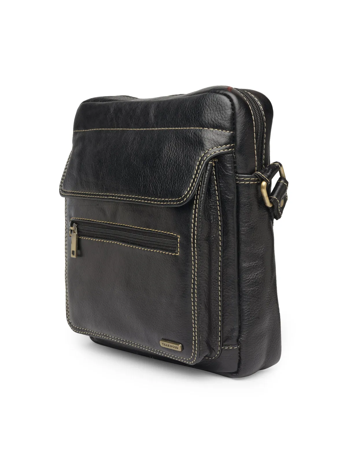 Teakwood Genuine Leather Mens Bag - Black