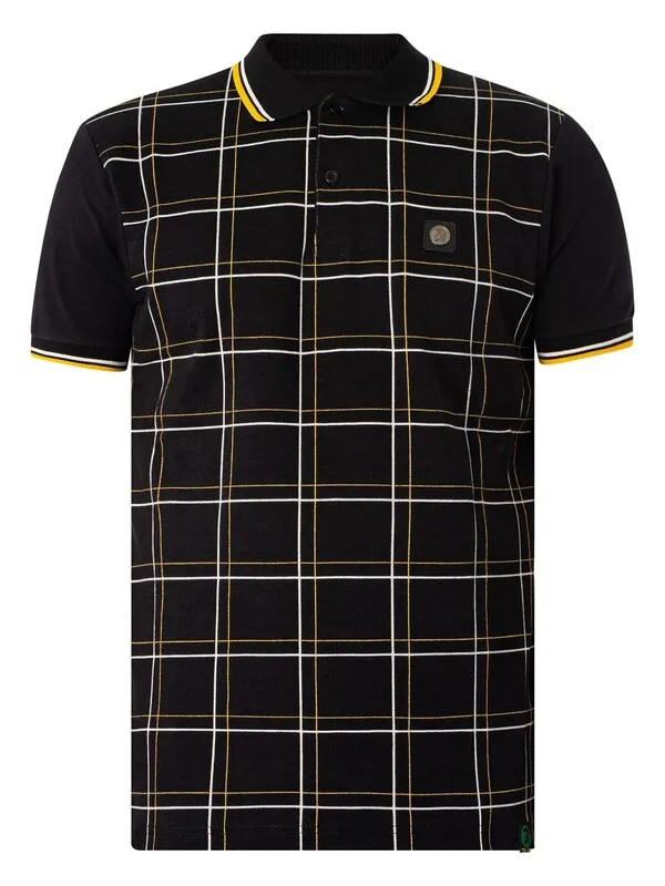 Trojan Check Panel Polo Shirt - Black