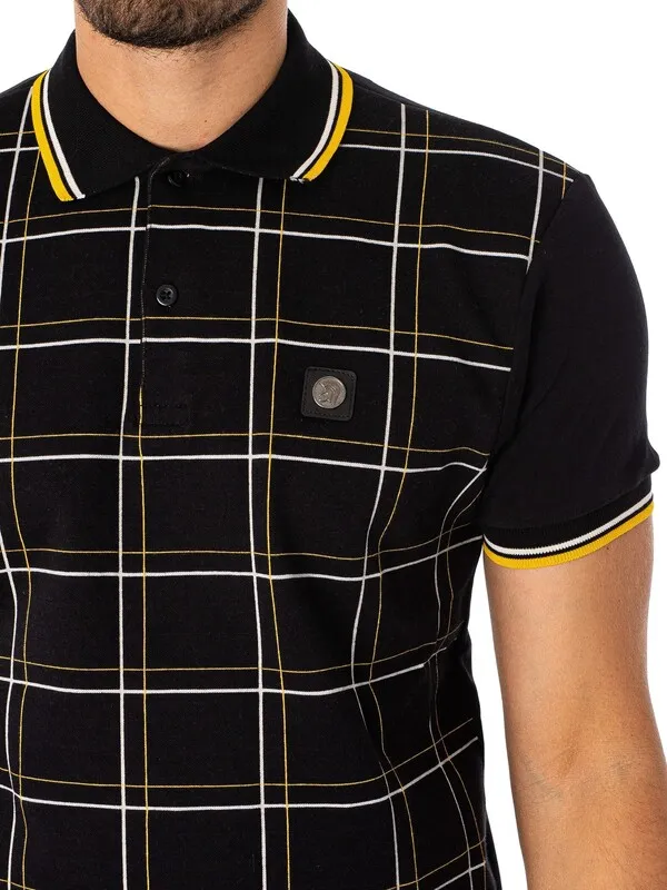 Trojan Check Panel Polo Shirt - Black