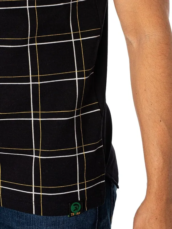 Trojan Check Panel Polo Shirt - Black