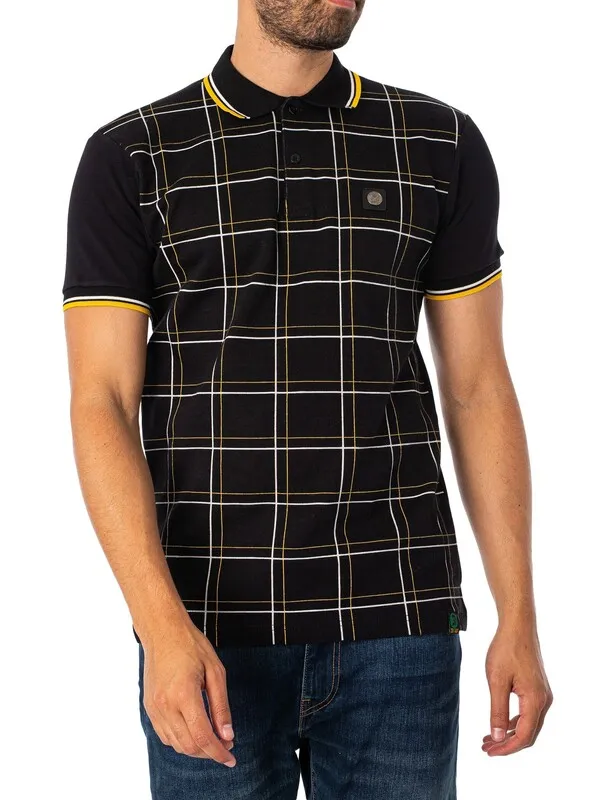 Trojan Check Panel Polo Shirt - Black