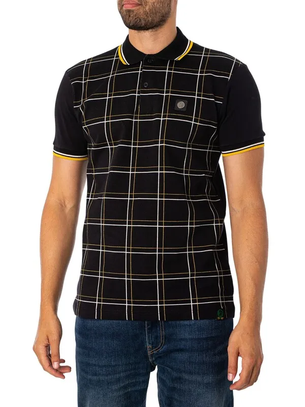 Trojan Check Panel Polo Shirt - Black