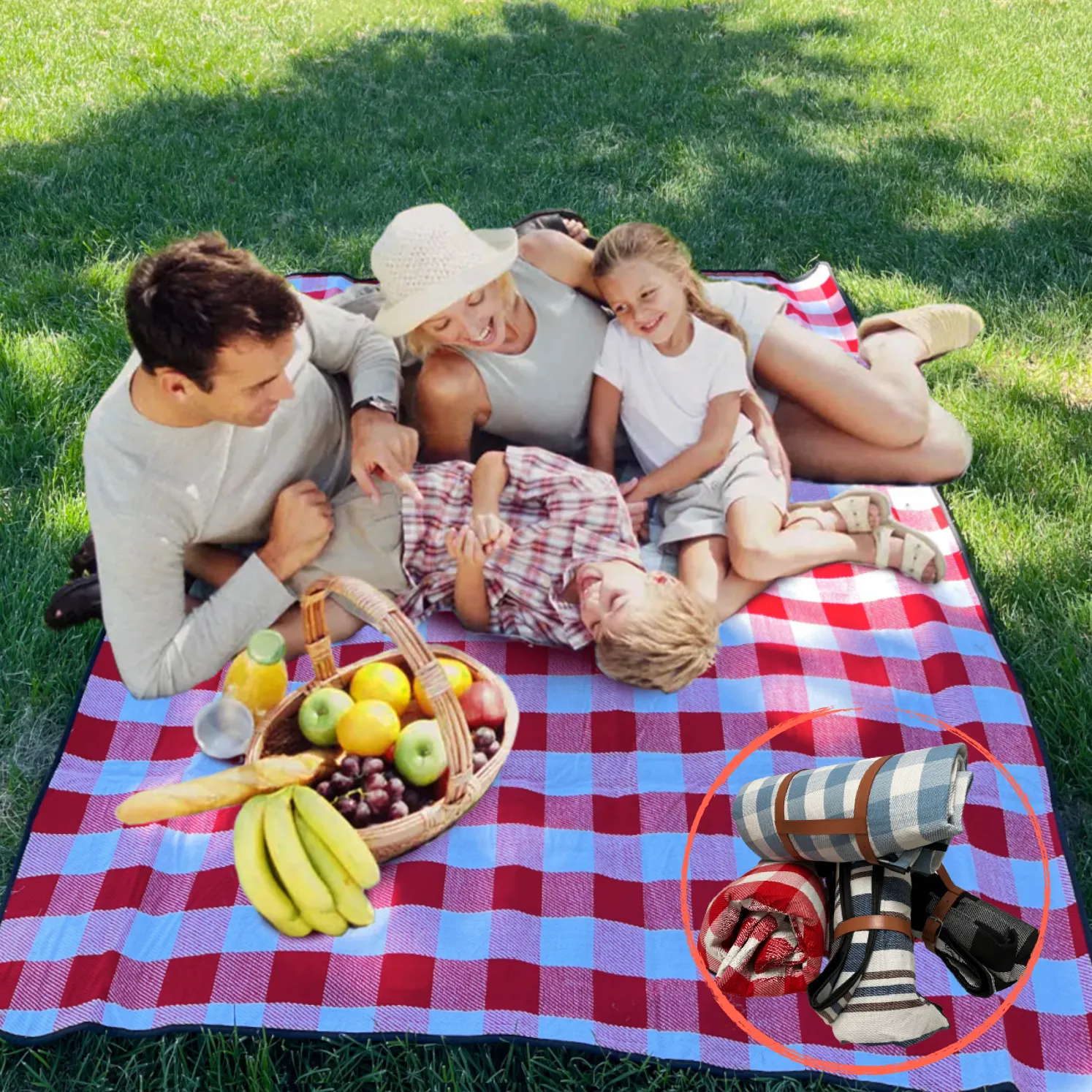 URBY Lightweight Portable Easy Roll up Blanket with Straps, Fits 3-4 Person for Family Events Such as Concert, Travel, Picnic, B