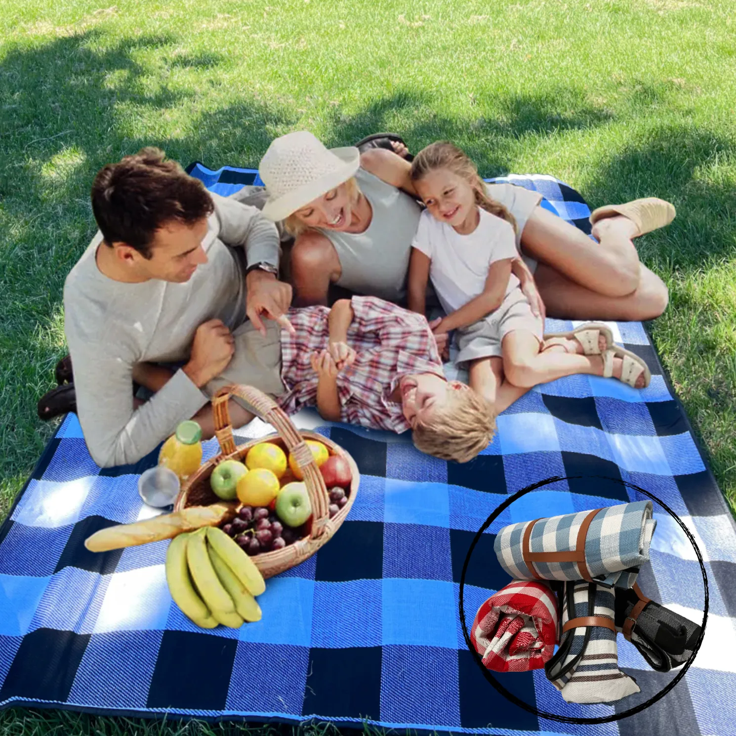 URBY Lightweight Portable Easy Roll up Blanket with Straps, Fits 3-4 Person for Family Events Such as Concert, Travel, Picnic, B