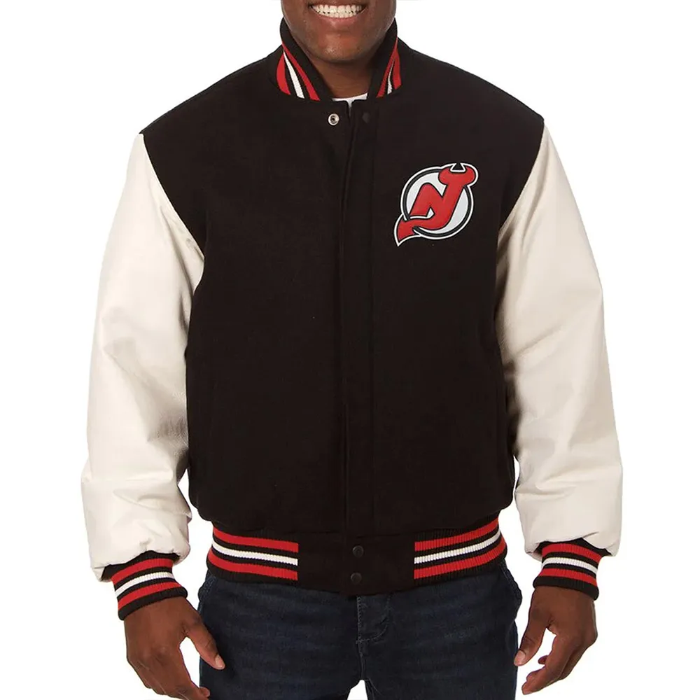 Varsity New Jersey Devils Black and White Two-Tone Jacket